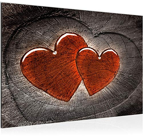 Runa Art Bild Herzen Holz Modern Wandbilder Wohnzimmer Schlafzimmer 1 Teilig - Made In Germany - Romantisch Grau Rot Flur 104115b