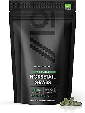 Organic Horsetail 1400mg – 90 Vegan Capsules (45 Day Supply) – Pure & Potent Powder – Resealable and Recyclable Pouch by Alpha01