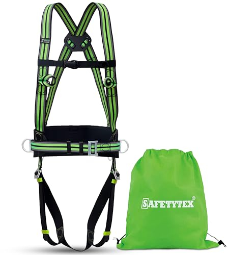 Safetytex 4-Punkt Basic Auffang- und Haltegurt - Fallschutz EN 361 & EN 358 - Bandfalldämpfer 140 kg - Auffangseil Höhenarbeit - Absturzsicherung Universalgröße - Halteseil Gerüstbau