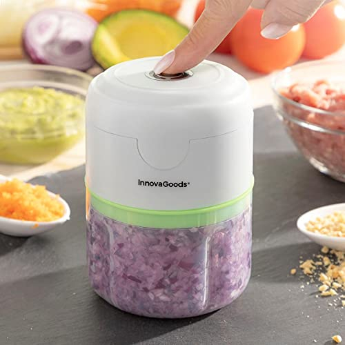 InnovaGoods® Mini picadora electrica recargable portátil, picadora manual ideal para Picar Frutas, Verduras, Frutos Secos, utensilios de cocina Cuchillas de Acero Inoxidable, 150ml de Capacidad, 45W