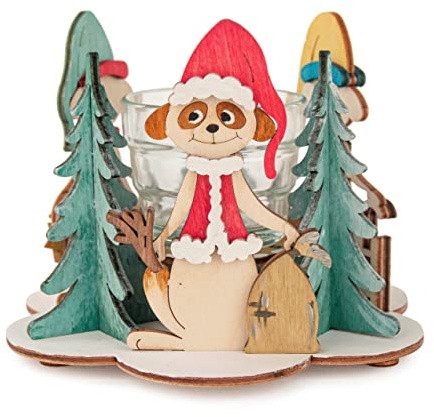 Drechslerei Kuhnert - Hobaku Bastelset - Weihnachtliche Erdmännchen - Motiv: Teelichthalter - Dekoration aus Holz zum Zusammenbauen - Maße: ca. 14x14x10 cm - Made in Germany