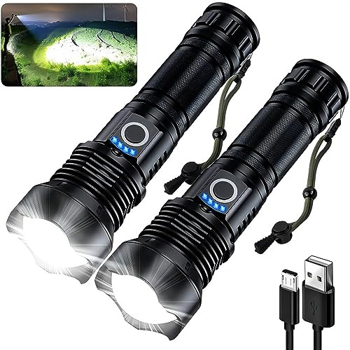 MILAOSHU Rechargeable Flashlights 90000 High Lumens - 2 Pack, Super Bright 12 Hours Long Life LED Flashlight with 5 Modes, High Powered Flash Light for Home, Outdoor