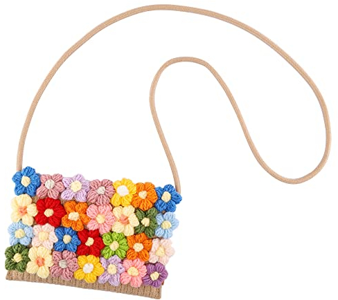 CHIC DIARY Stroh Blumentasche Bunte Strohtasche Kleine Strandtasche Sommer Umhängetasche Schultertasche Crossbody Bag Damen