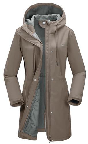 33,000ft Women's Waterproof Softshell Jacket Long Hooded Functional Jacket | Fleece lining, 2-Way Zipper, 4 Pockets, Adjustable Waist, Windproof, Warm, Breathable, for Outdoor, Hiking, Walking