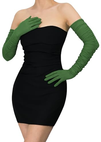 Guanti sexy da donna in tulle a rete, guanti lunghi da opera, Natale, travestimenti, feste, balli, verde scuro, taglia unica