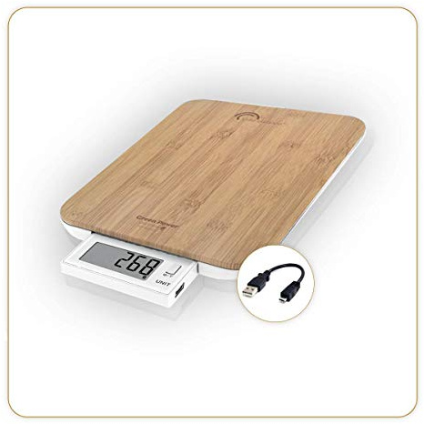 LITTLE BALANCE 8579 Slide 10 Bamboo USB-R Küchenwaage ohne USB-Batterie, reparierbar, 10 kg, Massiver Bambus