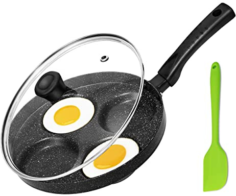 MyLifeUNIT Egg Frying Pan, 4-Cup Nonstick Fried Egg Pan, Aluminum Egg Cooker Pan with Lid and Spatula