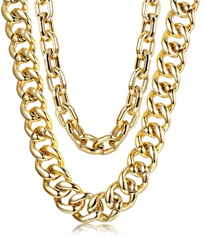 YADOCA 2 Stück Gold Halskette für Männer - Big Chunky Hip Hop Schmuck 80er 90er Punk Stil Personalisierte Goldkette Modeschmuck