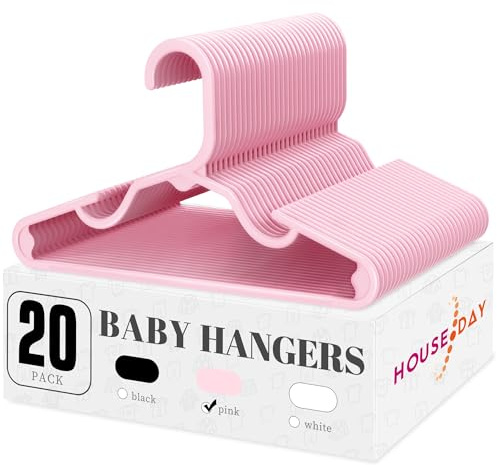 House Day Kunststoff-Baby-Kleiderbügel für Schrank, 20 Stück, langlebige Kunststoff-Kleiderbügel für Babykleidung, platzsparende rosa Baby-Kleiderbügel, kleine Kleiderbügel für Kinderkleidung