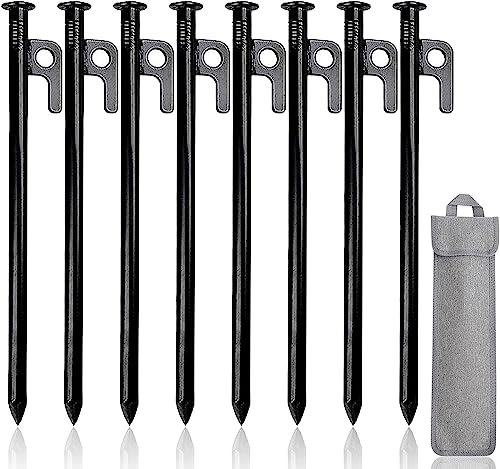Heringe Erdnägel Stabil 30 cm Lang- Zeltheringe Sturmsicher 30cm, Heringe Erdnägel Stabil, Schraubheringe Camping Metall, Schraubheringe Camping mit Haken und Loch für Outdoor Wandern (8 PCS)