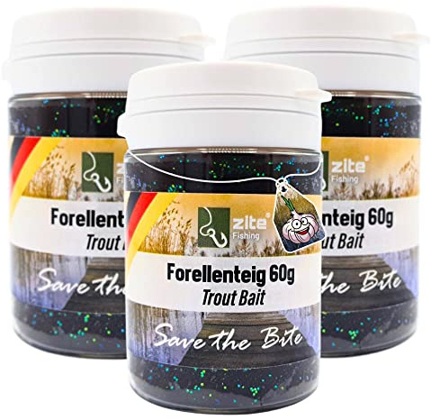 Zite Fishing Forellenteig-Set mit Knoblauch-Aroma 60g – Fängige Forellenpaste Schwimmend als Forellenköder Neuheiten – Trout Bait Teigköder in knalligen Neonfarben mit Glitter - 3 Stück Forellen Köder