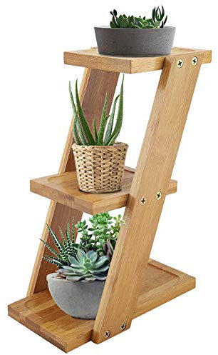 Ejoyous Soporte para plantas de 3 niveles, estante de bambú para plantas de escritorio, maceta, soporte para flores, estante de almacenamiento, estantería para plantas, 25 x 18 x 9,2 cm