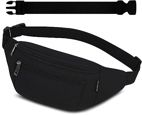 Bauchtasche Gürteltasche Hüfttasche Sport für Damen und Herren Wasserdicht Bauchtasche Doggy Bag Outdoor Groß Handytasche Umhängetasche Camping Wandern Fahrrad Running (Schwarz-erweitern)