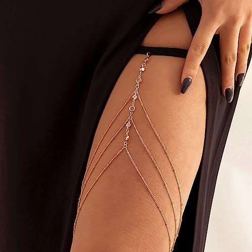 JUSTUSNX Sexy Bikini Bein Kette Layered Pearl Strass Oberschenkel Schmuck Zubehör für Frauen und Mädchen (B)