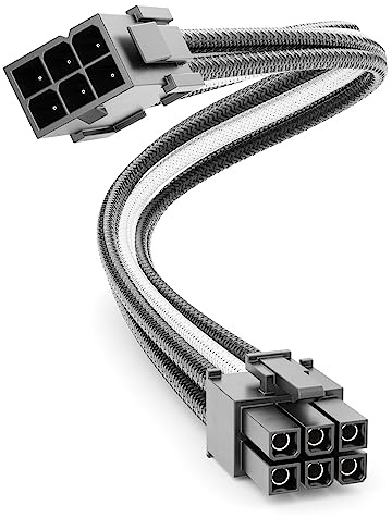 deleyCON 6 Pin PCIe GPU Strom Kabel Verlängerung 30cm 18 AWG - Schwarz Weiß | Kurzes 30cm, Grafikkarte, PSU PC Computer Netzteil, Nylon Stromkabel, Stromversorgung, Stecker auf Buchse