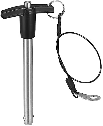 QUARKZMAN T Griff Kugelsperrbolzen 10mm Pin Durchm. Edelstahl | 1 Stück, T Griff Sicherungsstifte, Druckschalter Schnellverschluss Stift, 90mm Verwendung Länge, mit Schlüsselband Kabel