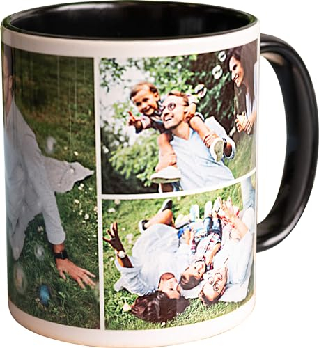 Smartphoto Keramikbecher personalisiert - Foto Ihrer Wahl - Fototasse - Geschenkidee für Frauen, Männer, Geburtstag, Valentinstag, Muttertag, Vatertag, Weihnachten - Schwarz