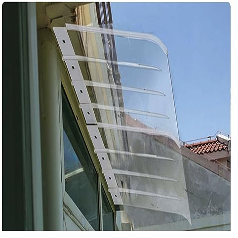 Auvent de Porte de fenêtre incurvé,auvent pour porte d'entrée invisible, auvent de Porche de terrasse de Jardin,design rainuré, auvent,couleur : transparent/marron ( Size : 40*200cm/15.7*78.7in )