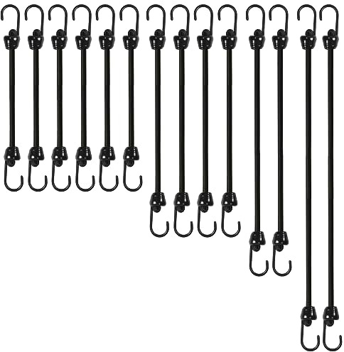 Joneaz Small Bungee Cords with Hooks Assorted Size,Black,14 Pack