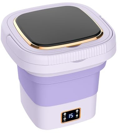 Foldable Washing Machine, 9L Folding Washing Machine Big Capacity with Clothes Spin Dryer Bucket for Apartment, Dorm, Camping, RV Travel (Purple)