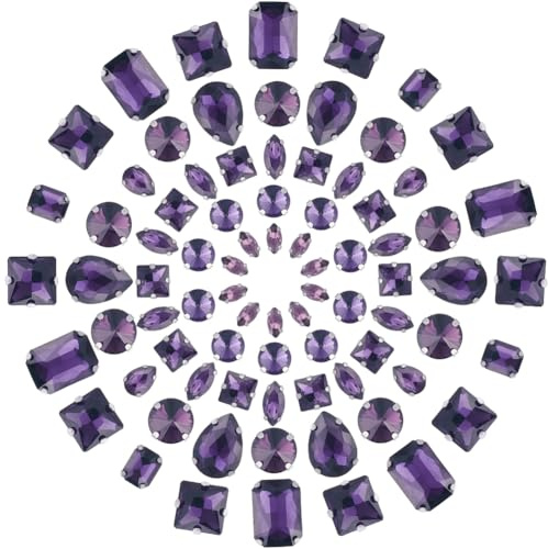 GORGECRAFT 100 Pezzi 10 Stili Da Cucire Strass Viola Strass In Vetro Artiglio Argento Pietre Preziose con Retro Piatto con 4 Fori A Goccia Rotondo Quadrato Mix Forma Dimensioni Gemme Da Cucire