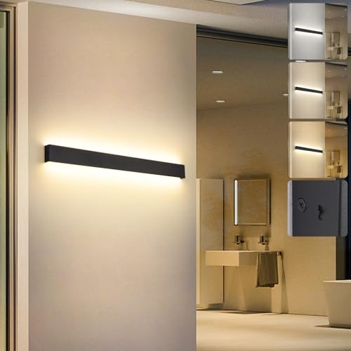 KUKAK LED Applique Murale intérieur,30W 3000K/4000K/6000K Lumière Lampe Murale,Moderne Aluminium Luminaire Murale,Up Down Éclairage,Appliques Murales pour Chambre,Couloir,Salon, Escalier 96CM Noir