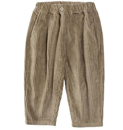 Volunboy Ragazzi Pantaloni Larghi in Velluto a Coste con Vita Elasticizzata e 3 Tasche per Bambini di 2-7 Anni(Cachi,5-6 Anni,Taglia 120)