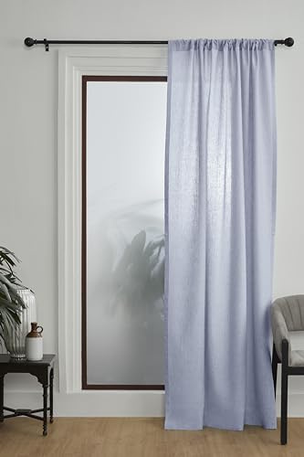 Solino Home Cortina de lino 100% de 52 x 132 pulgadas, cortina ligera azul cambray, panel de ventana de tela natural 100% pura para sala de estar, interior, exterior, hecha a mano de lino europeo