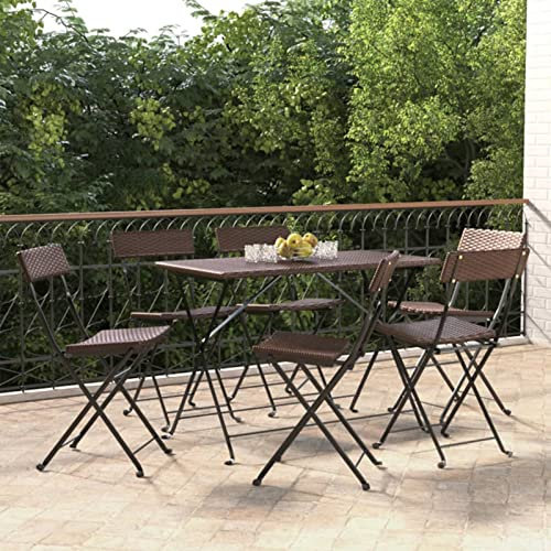 LAPOOH Bistrostühle 6 STK. Klappbar, Gartenstühle, Balkonstuhl, Balkon Stuhl, Garten Stühle, Terrassenstuhl, Stühle Für Draußen, Braun Poly Rattan und Stahl