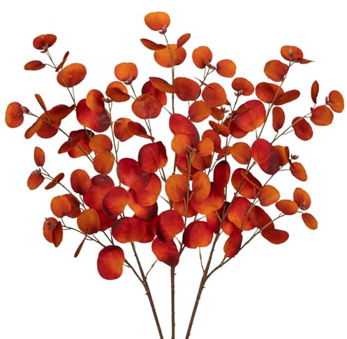 Briful 31.8 Artificial Eucalyptus Stems Autumn Leaves, 3PCS Silk Leaves Fake Eucalyptus Silver Dollar Fake Plants Faux Eucalyptus Long Stems for Autumn Decorations, Floral Arrangement