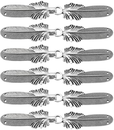 QUARKZMAN 6 Paare Umhangverschluss Feder Vintage Cape Verschlüsse Silber | Haken und Ösen, Pullover Schal Cardigan Kragenverschlüsse Schnallen, Zum Annähen, Für Kleidung