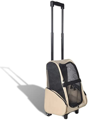 FENLAX Multifunktionaler Haustiertrolley Zusammenfaltbar Beige 40x25x53 cm Haustier-Rucksack Haustier-Transporttasche Trolley für Haustiere Zusammenklappbare Trolley All-in-one-Design