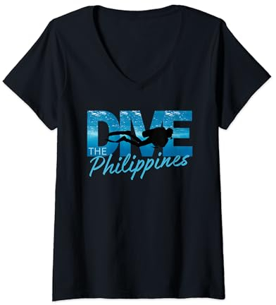 Damen Tauchen Sie auf den Philippinen Tauchausflug Diver Tee T-Shirt mit V-Ausschnitt