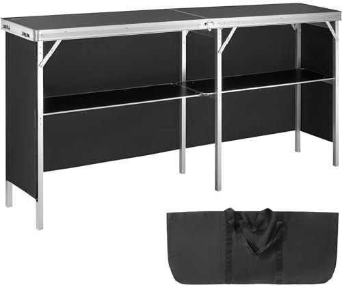 VEVOR Bancone Fieristico Portatile, 1980 x 385 x 880 m Stand Espositivo, Pieghevole per Tavolo da Bar, Reception con Ripiano, Borsa per il Trasporto, Nero