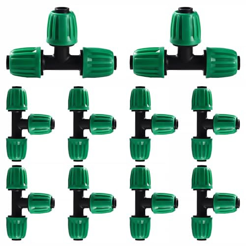 VooGenzek 10 Stücke 16mm Tropfbewässerungsarmaturen, Barbed Tee Anschluss, Barbed Garten Schlauch Verbinder, Barbed Bewässerung Connector, Gartenbewässerung Wasser Divider, für Garten, Rasen, Grün
