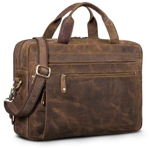 ROYALZ Boston Aktentasche Herren Leder Business - Laptoptasche 14-17 Zoll aus Echtleder Umhängetasche Männertasche für Arbeit Alltag Reisen - Vintage Design Ledertasche;Farbe:Roma Cognac Braun