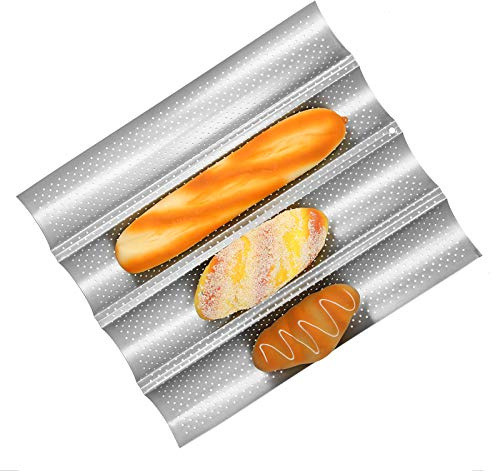 Qcwwy Bandeja para Pan Francés, Diseño Multiranuras, Bandeja para Hornear Baguette de Acero Inoxidable, Molde para Cocina, Herramienta para Bandeja para Hornear Baguette (cuatro ranuras)
