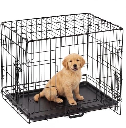Dog Crate Small Size Dog Puppy Pet Cage with 2 Doors (Front & Side), Dog Crate with Removal Tray,Folding Metal Pet Dog Training Cage Crate for Dogs (Small 24)