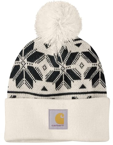 Carhartt Gorro de punto jacquard con pompones para mujer, Leche de avena, Talla única
