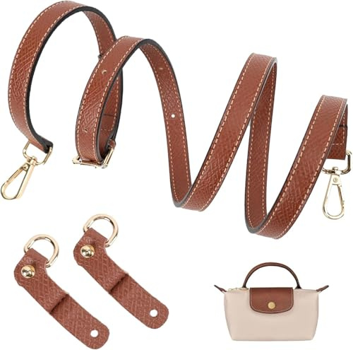 Correa para Bolso Longchamp Mujer, Ajustable Correa Bolso Bandolera, Correas de Transporte de Cuero Amarillo-Marrón para Correas de Bolsas Longchamp Mini (Anchura de la Bandolera 1,4 cm)