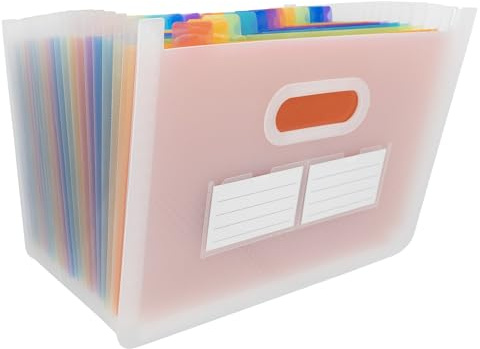 Idena 11125 – dokumentmapp A4 av plast, fackmapp i transparent med 24 färgade fack, flexibel sorteringsmapp, inklusive etikettskyltar