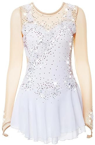Damen-Eiskunstlauf Wettkampf Kleid Langarm Anzug Für Rhythmische Gymnastik Roller Eislaufrock Für Mädchen Gradient Handgefertigte Blumen Strasssteine,A,XL