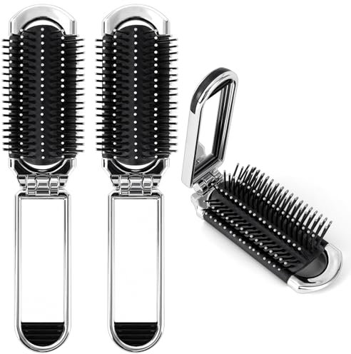 OSDUE Mini Spazzola per Capelli, 2 Pezzi Spazzole da Viaggio Pieghevoli con Specchio Rimovibile, Rilassantee Massaggia il Cuoio Capelluto Spazzola per Capelli Pettine Lucido Piccola Spazzola Compatta