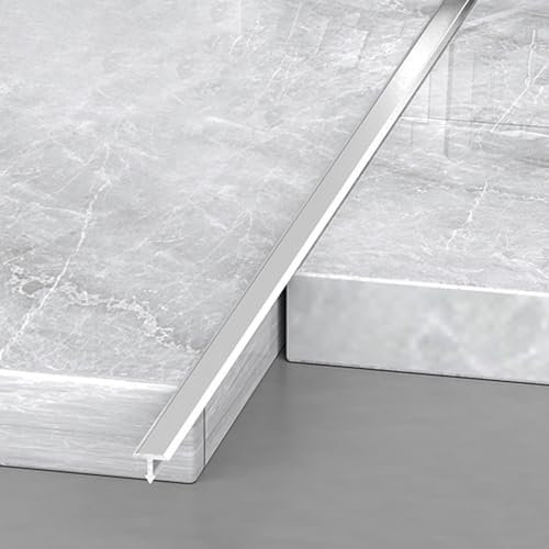 Übergangsleiste Übergangsprofil Extra Schmale Flache Bodenübergangsleiste 1.3m 2er-Pack. T Form Bodenfugenleiste Für Türschwellen/ Vinyl Böden/ Fliesen, Nahtverbindungsleiste Aus Aluminium(Silver,W 1