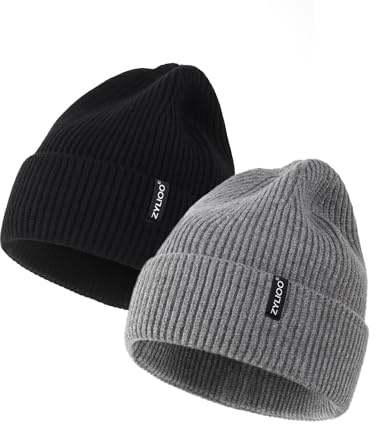 Zylioo XS/S/M/L/XL/XXL mössa hattar för stora/små huvuden, vinter stickad -hattar, varm slouchy manschett dödskallskådningskeps, 2-pack-svart/grå, XXL/3XL