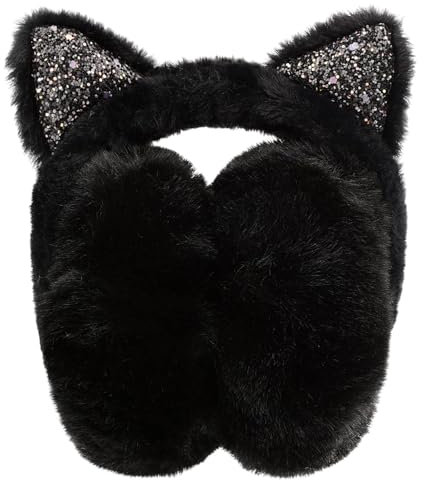 AOWVUTS Damen Winter Ohrenwärmer Pailletten Katzeohren Warme Ohrschützer Plüsch Ohrenschützer Winddicht Earmuffs Bequemer Weicher Ohrenwärmer Outdoor Winter Accessoire für Mädchen Kinder (Schwarz)