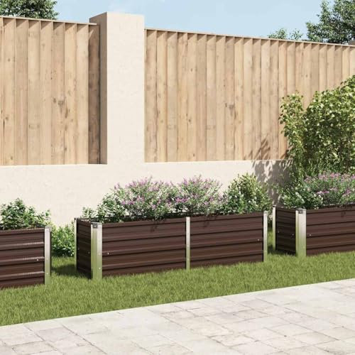 OHOOWOO Letto Rialzato Giardino Marrone 160x40x45 cm in Acciaio Zincato,Letto rialzato da giardino in acciaio zincato per orto, balconi e patii Vasi e accessori per piante