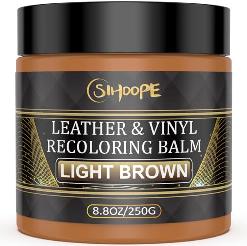 SIHOOPE 250 ML Baume Recoloration Cuir, Kit Réparation Marron Clair Meubles, Dégraissant Rayures pour Habitacle Auto, Sièges, Canapés, Chaussures, Sacs, Vestes
