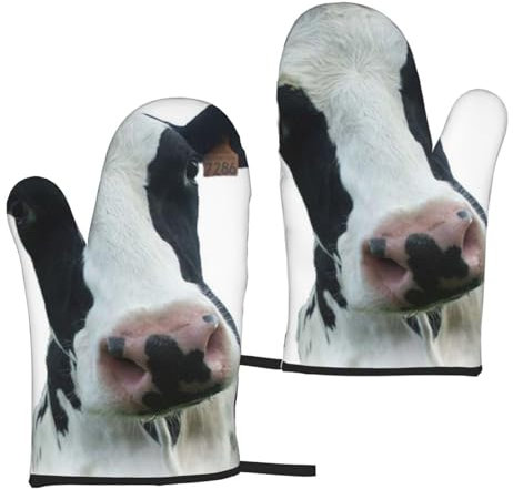 Animale Divertente Testa di Mucca Nero Bianco, Guanti da cucina Guanti da forno antiscivolo, Guanti da forno resistenti al calore Un paio