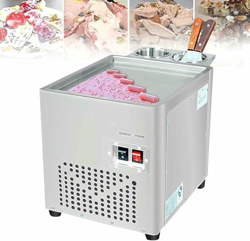 BGVYFXEZ Maker Gelato Laminato in Acciaio Inossidabile con 2 Raschiatori E Compressore, Gelatiera, Macchina per Rotoli di Gelati Fritti per Preparare Involtini di Gelati